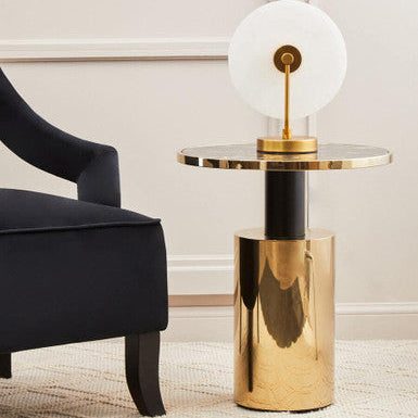 Oria Black Marble Effect Top and Gold Base Side Table - Image 1