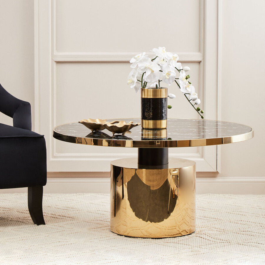 Oria Black Marble Effect Gold Base Coffee Table - Image 1