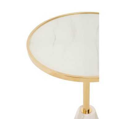 Oria White Glass and Marble Base Side Table
