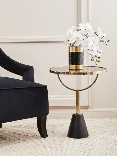 Oria Black Glass and Marble Base Side Table - Image 5