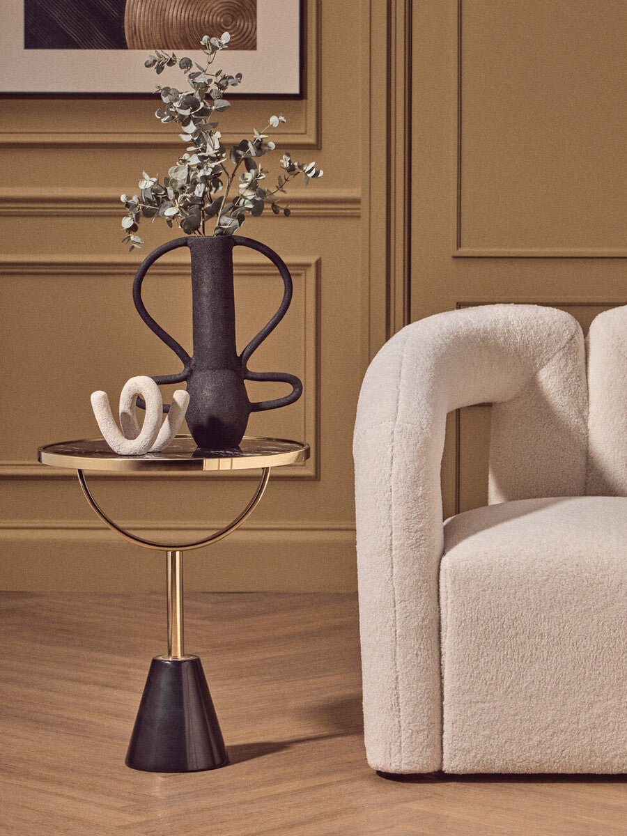 Oria Black Glass and Marble Base Side Table - Image 8