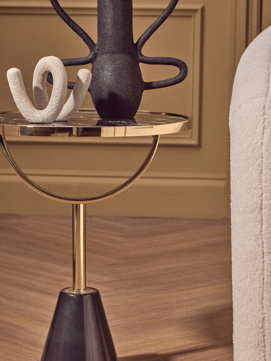 Oria Black Glass and Marble Base Side Table - Image 9