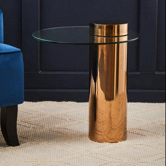 Oria Clear Glass Rose Gold Base Side Table - Image 1