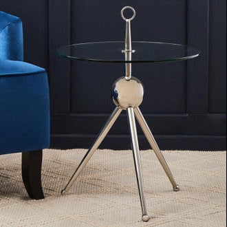 Oria Clear Glass Stainless Steel Silver Frame Side Table - Image 1