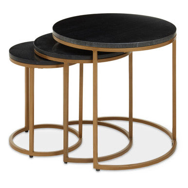 Varana Nest Of Three Black Marble Top Tables