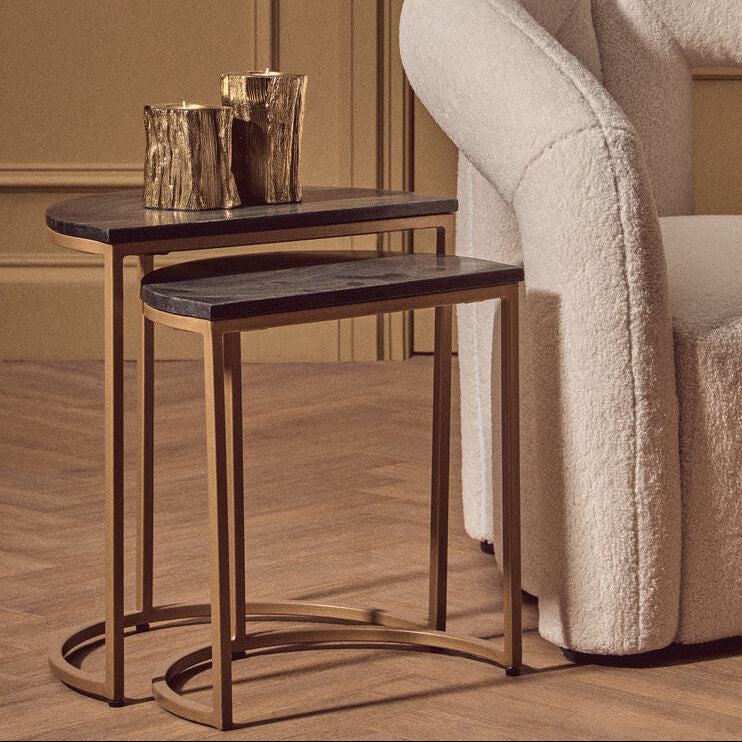Varana Nest Of Two Half Moon Black Marble Top Tables - Image 1