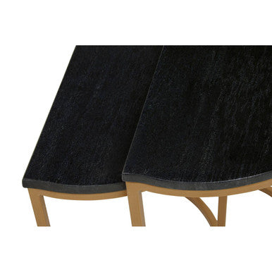 Varana Nest Of Two Half Moon Black Marble Top Tables