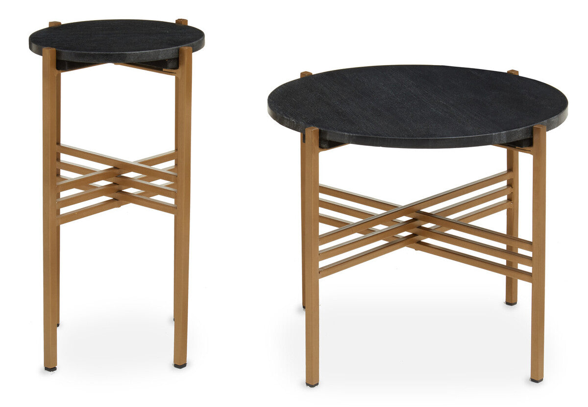 Varana Set of 2 Black Marble Top Round Side Table - Image 2