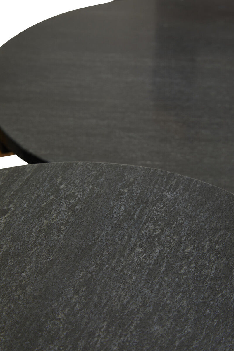 Varana Set of 2 Black Marble Top Round Side Table