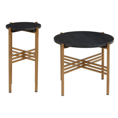 Varana Set of 2 Black Marble Top Round Side Table