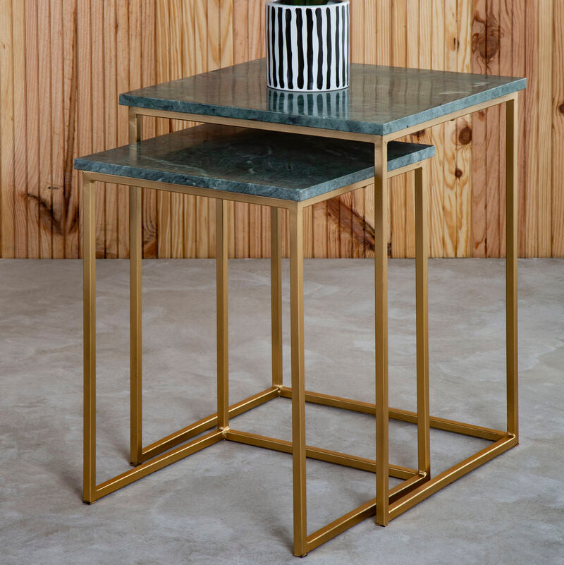 Mandoli Nest Of 2 Green Marble Side Tables - Image 1