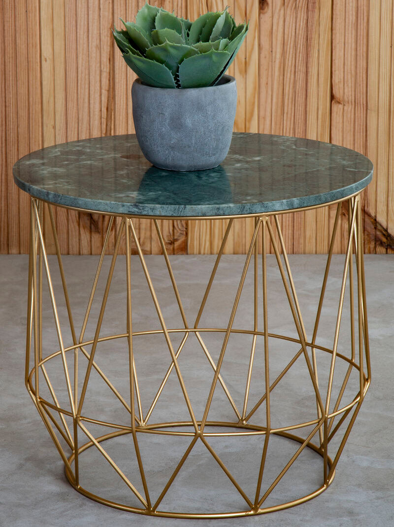 Mandoli Green Side Table With Gold Frame - Image 1