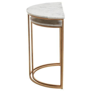 Mandoli Nest Of 2 White Marble Top Semicircular Side Tables