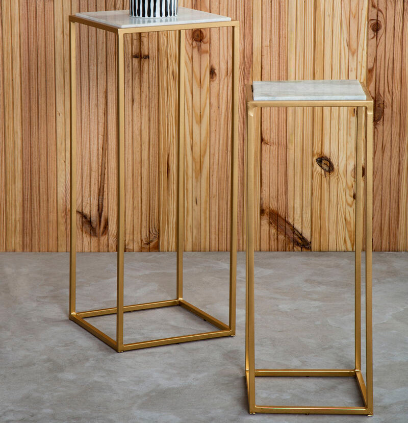 Mandoli Nest Of 2 White Marble Top Square Side Tables - Image 1