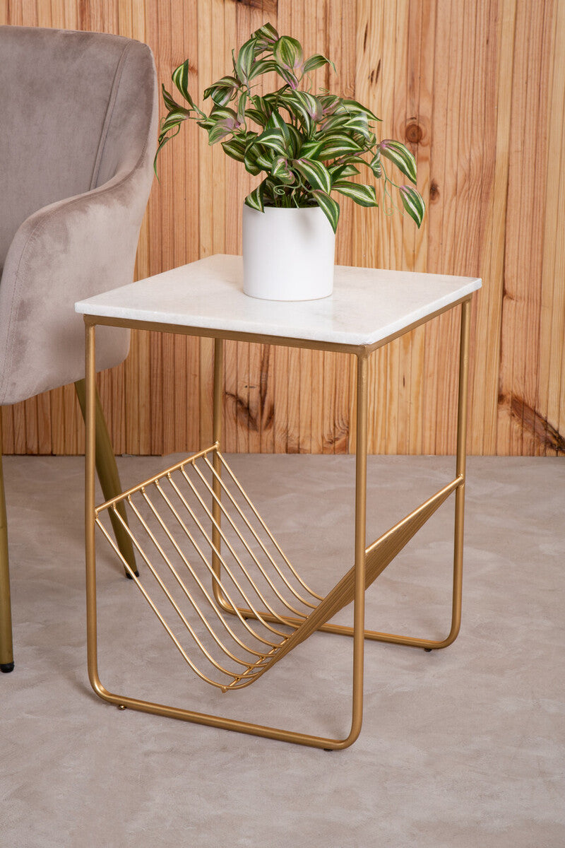 Mandoli White Marble Rack Side Table