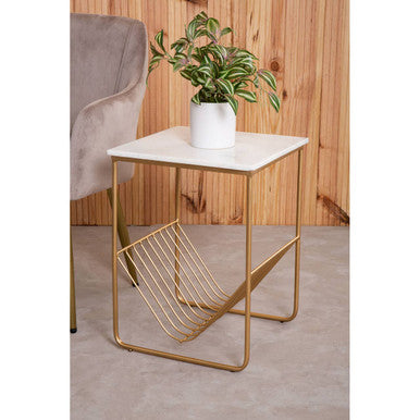 Mandoli White Marble Rack Side Table