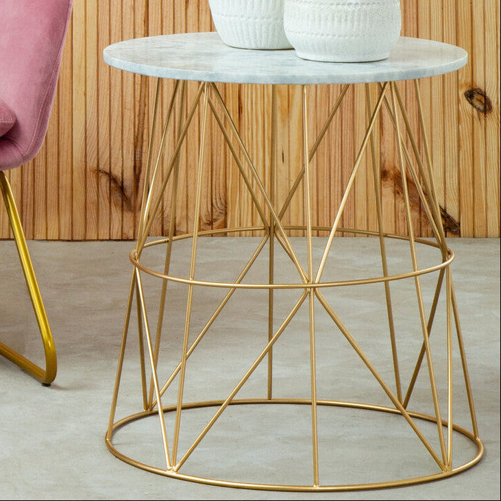 Mandoli White Marble Round Side Table - Image 1
