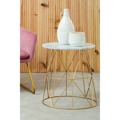 Mandoli White Marble Round Side Table