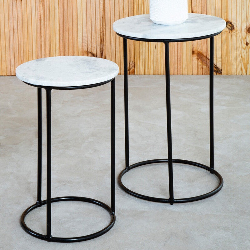 Mandoli Nest Of 2 White Marble Top Side Tables - Image 2
