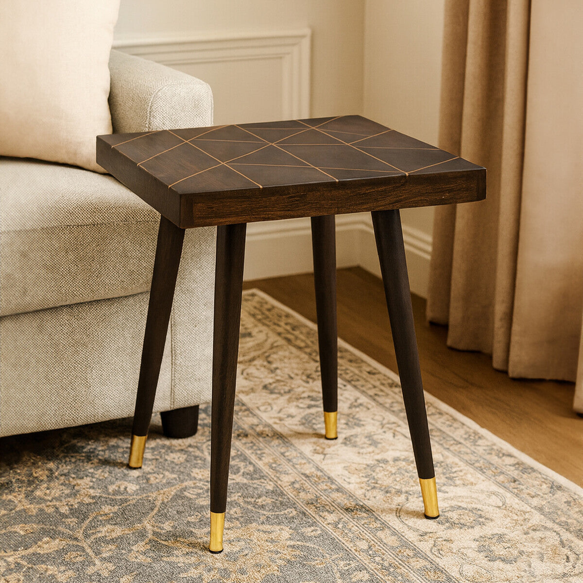 Naro Mango Wood And Gold Tip Legs Side Table - Image 1