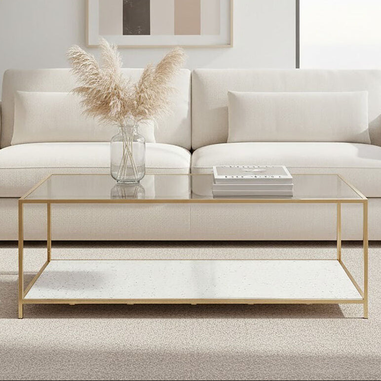 Novi Glass And White Terrazzo Gold Frame Coffee Table - Image 1