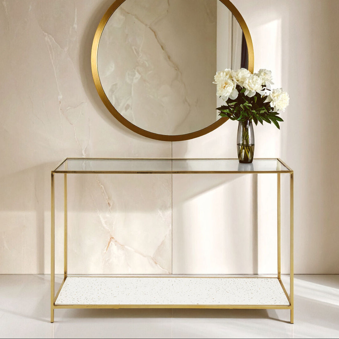 Novi Glass And Gold Frame Console Table - Image 1