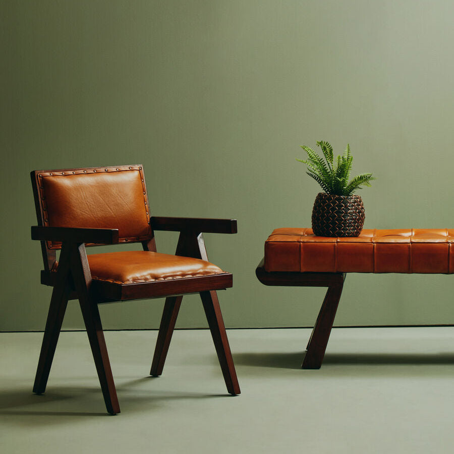 Inca Tan Leather and Teak Frame Dining Chair