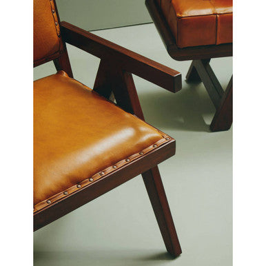 Inca Tan Leather and Teak Frame Dining Chair