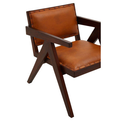 Inca Tan Leather and Teak Frame Dining Chair
