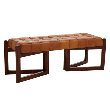 Inca Brown Leather Bench With Wooden Base - Image 11