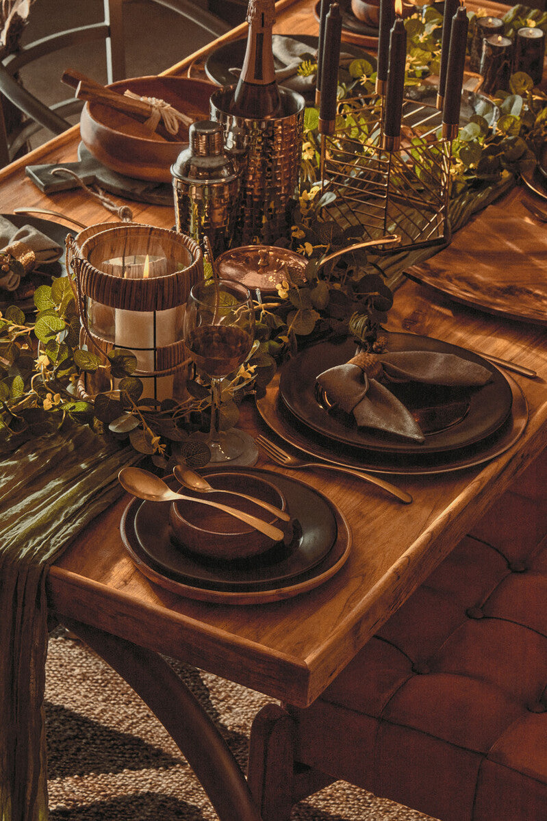 Inca Brown Leather Bench With Wooden Base - Image 8