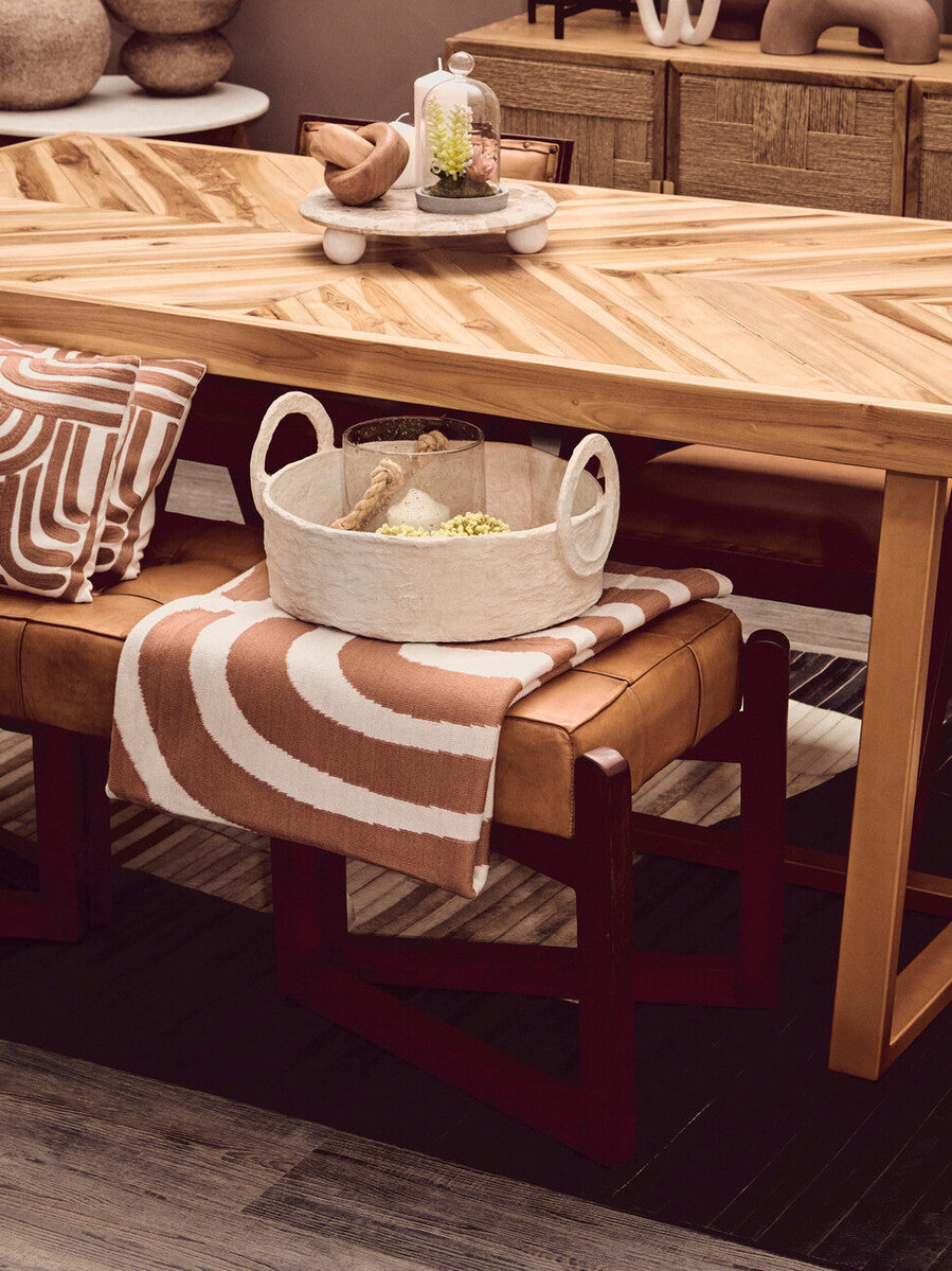 Inca Brown Leather Bench With Wooden Base - Image 10