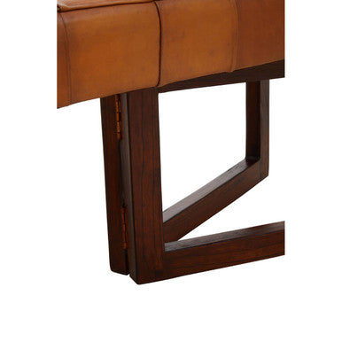Inca Brown Leather Bench With Wooden Base - Image 14