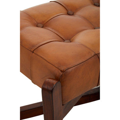 Inca Brown Leather Bench With Wooden Base - Image 15