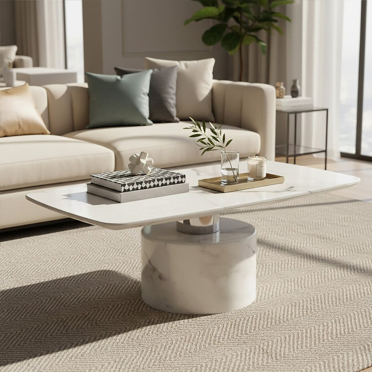 Sesto White Marble Coffee Table