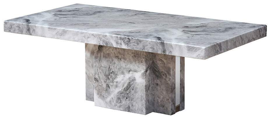 Marble-patterned dining table on a white background