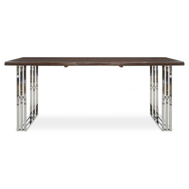 Wooden table with metal legs on a white background