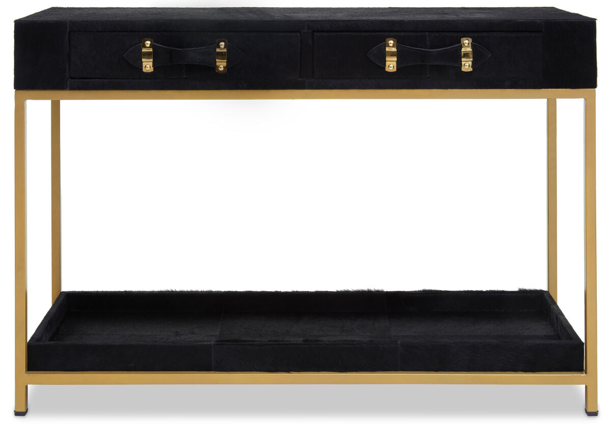 Kensington Townhouse Hair on Leather Two Drawer Console Table - Image 1