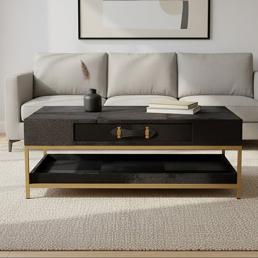 Kensington Townhouse Hair On Leather Black And Gold Coffee Table - Image 1