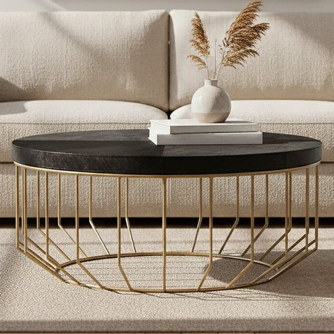 Kensington Townhouse Hair on Leather Round Coffee Table - Image 1