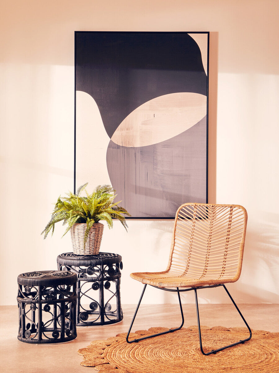Java Natural Rattan Black Metal Chair