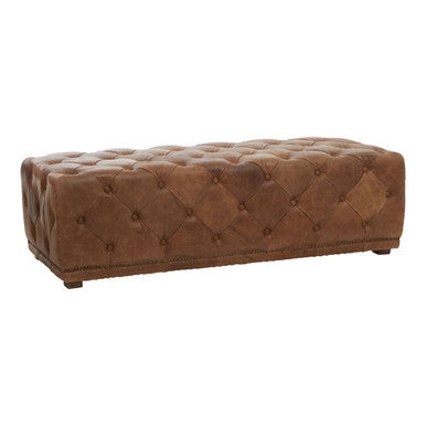 Brown Leather Rectangle Chesterfield Ottoman, Hoxton - Image 4