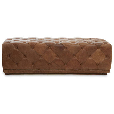 Brown Leather Rectangle Chesterfield Ottoman, Hoxton - Image 2