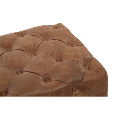 Brown Leather Rectangle Chesterfield Ottoman, Hoxton - Image 7