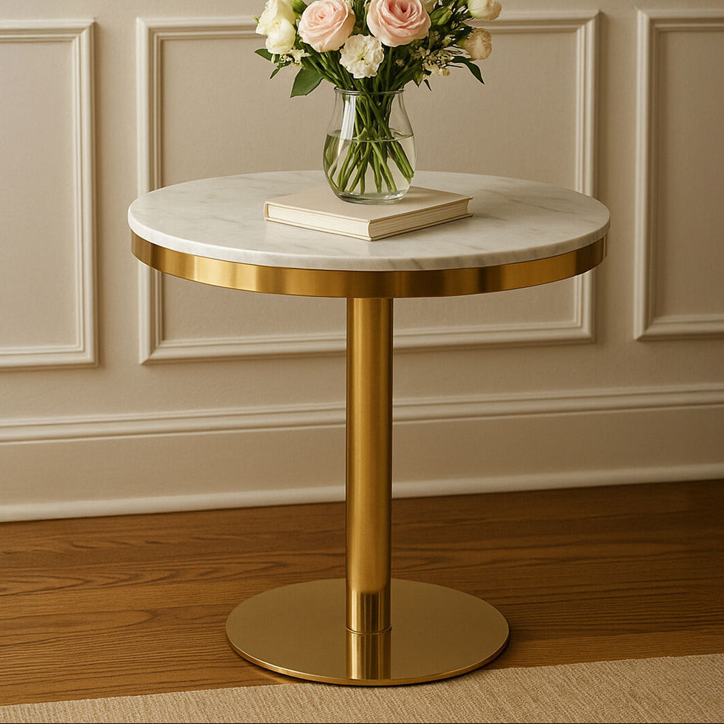Azalea Round Marble Dining Table With Gold Base - Image 1