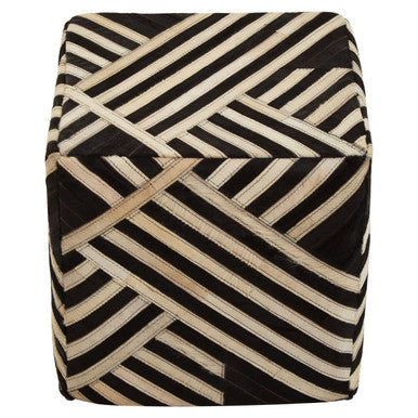Bosie Safira Black And White Stripe Leather Pouffe - Image 3