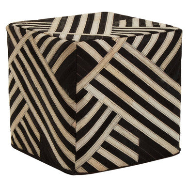 Bosie Safira Black And White Stripe Leather Pouffe - Image 4