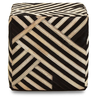 Bosie Safira Black And White Stripe Leather Pouffe - Image 1
