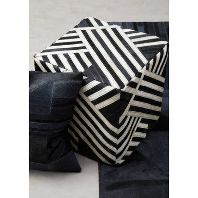 Bosie Safira Black And White Stripe Leather Pouffe - Image 2
