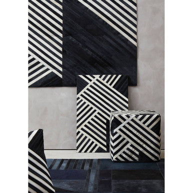 Bosie Safira Black And White Stripe Leather Pouffe - Image 5